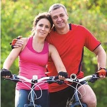 Man and woman on bicycles