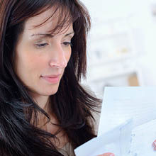 woman reading information