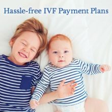 Happy siblings lying side by side with text reading "hassle-free IVF payment plans"